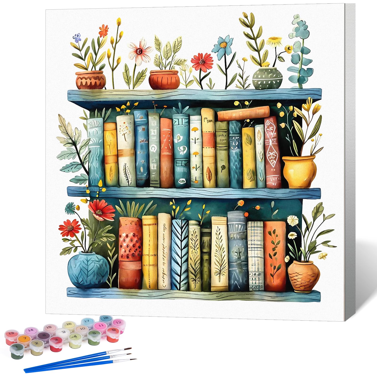 Paint by Numbers for Adults with Frame Bookshelf, Painting by Numbers for Adults with Frame Book, DIY Acrylic Framed Adult Paint by Number Canvas Kits, Perfect for Home Decor Gift 10 X 10 Inch