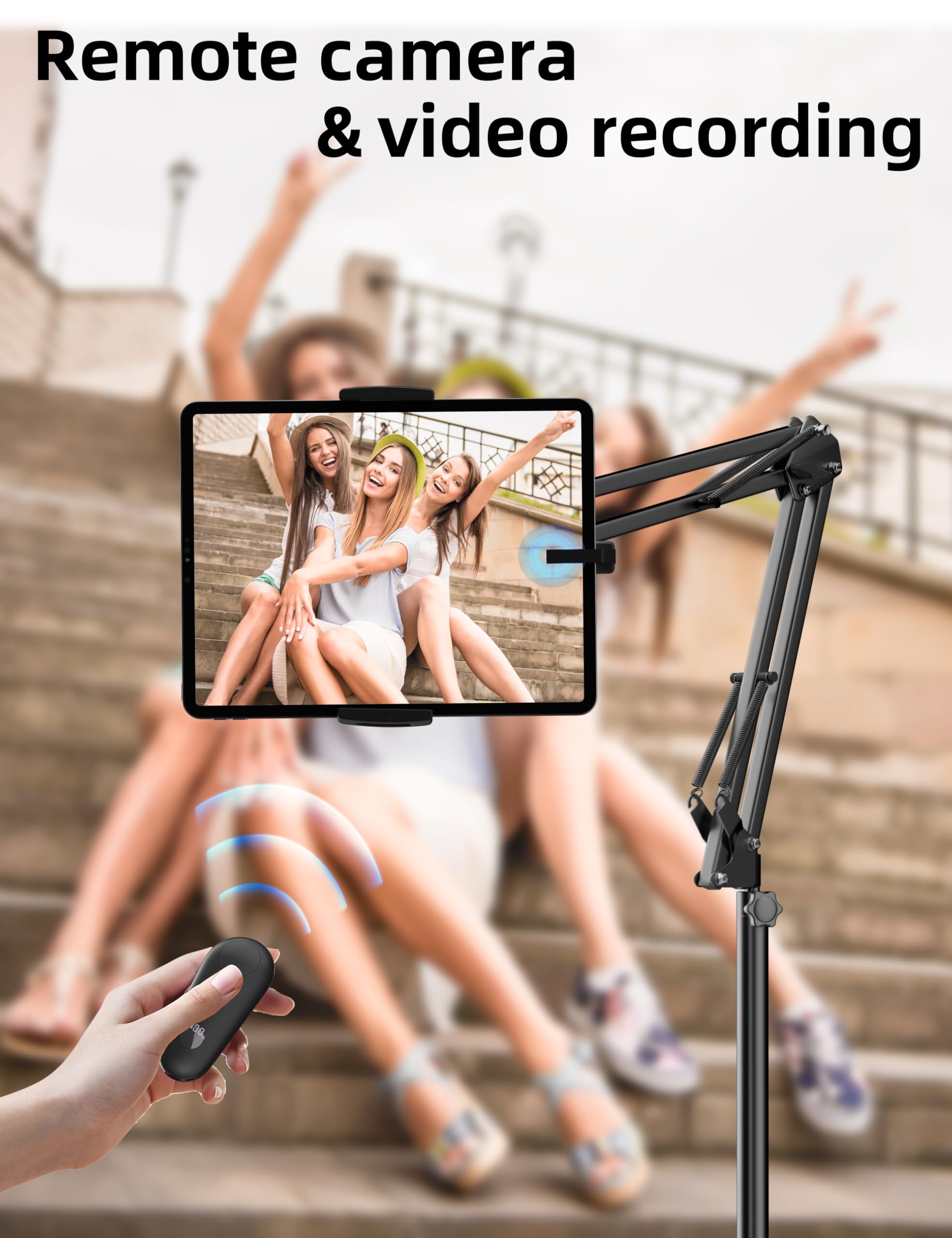 VOLTIFYMAX Floor Stand Kindle Holder with Remote Page Turner for Reading in Bed, Tablet Mount with Clicker, Kindle Accessories Tablet Stand Holder for Kindles Tablets iPhones 4.7-12.9 inch(Black)