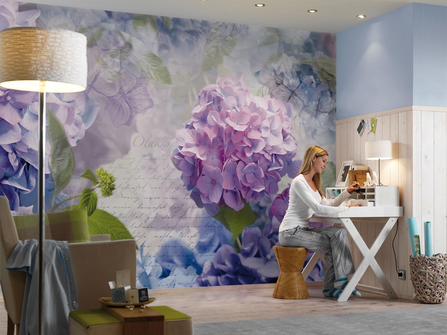 Komar 8-705 368 x 254 cm Otaksa Hydrangea Flower Floral Wallpaper Mural - Purple (Pack of 8), 254 x 368.3 cm