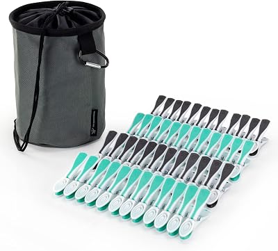 Hangerworld Grey Pegs Bag & 48 Plastic Soft Grip Clothes Pegs Hanging Pegs