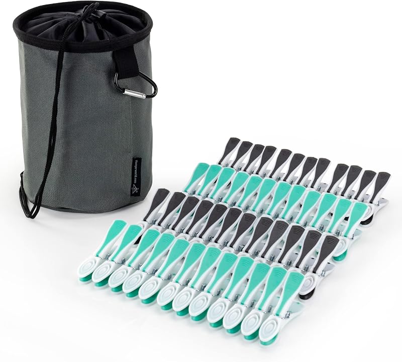 Hangerworld Grey Pegs Bag & 48 Plastic Soft Grip Clothes Pegs Hanging Pegs