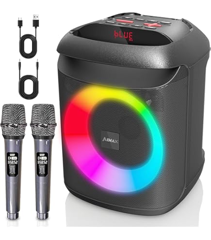 Karaoke Machine With 2 Wireless Microphones,Portable Bluetooth 5.1 Speaker Light