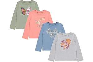 BTween Girls 4-Pack Long Sleeve Graphic T-Shirts - 100% Cotton, Fun & Vibrant Designs