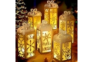 OuMuaMua Christmas Centerpiece Table Decorations, 6Pcs Light Up White Snowflake Paper Lanterns Decorative Glitter Table Centerpiece Boxes for Winter Wonderland Christmas Holiday Party Home Decor