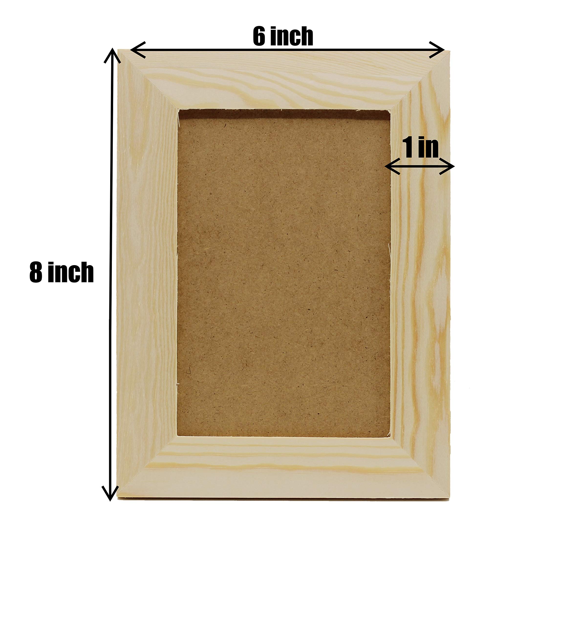 Creative Hobbies Pack of 6 - Unfinished Solid Pine Wood Picture Frames For Arts & Crafts, DIY Painting Project - Stand or Hang on the Wall - (8x6 Frame Size Holds 6x4 Pictures) For Adults and Kids