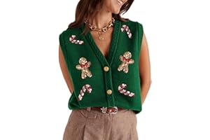 YIULANGDE Women's Sequin Holiday Sweater Vest Vintage Embroidered Beaded Button Front Crochet Tank Y2K Novelty Knit Vest Tops