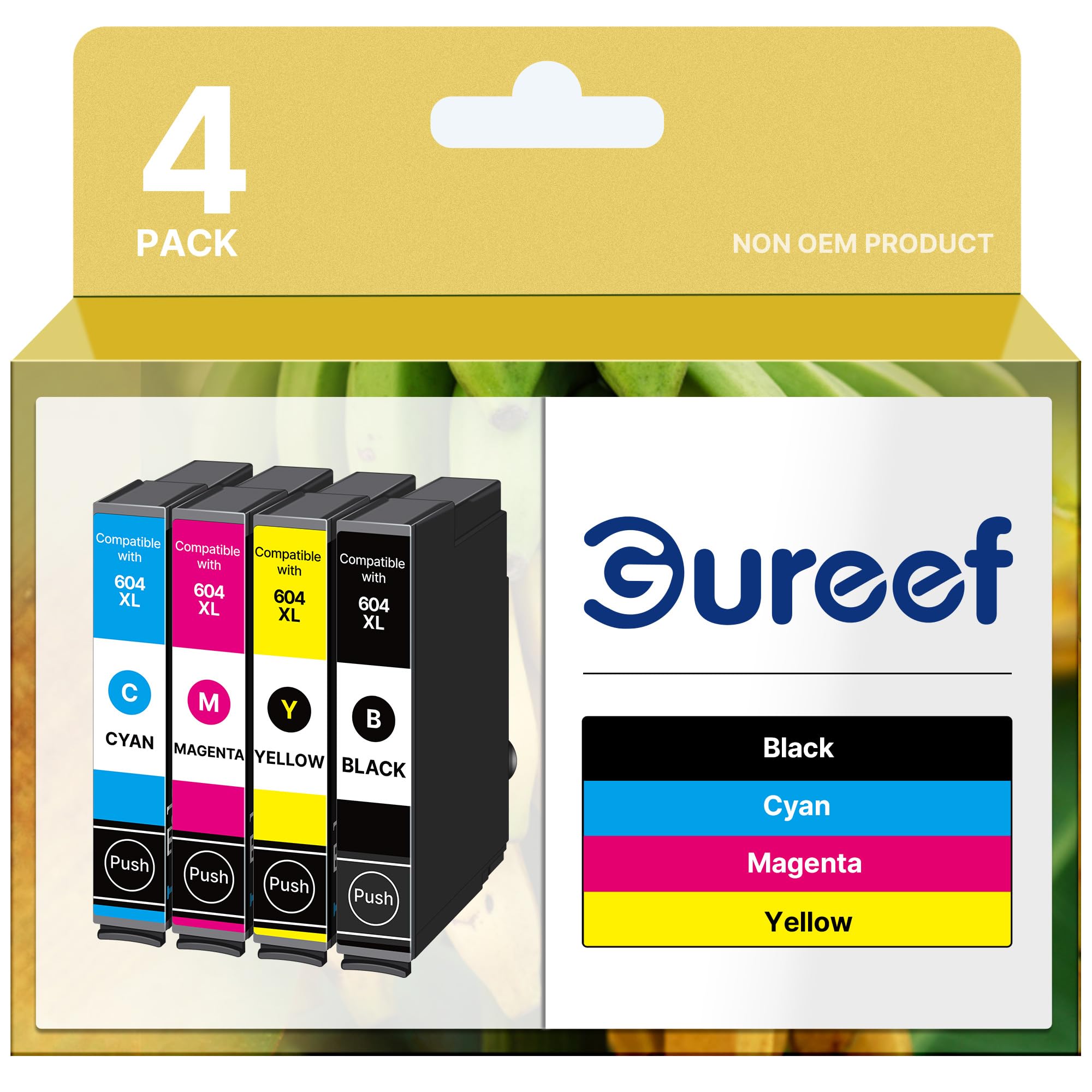 Gureef Compatible with Epson 604XL 604 Ink Cartridge Multipack for Epson XP2200 ink cartridges Expression Home XP-2205 XP-3200 XP-3205 XP-4200 XP-4205 Workforce WF-2930 WF-2935 (4 Pack)