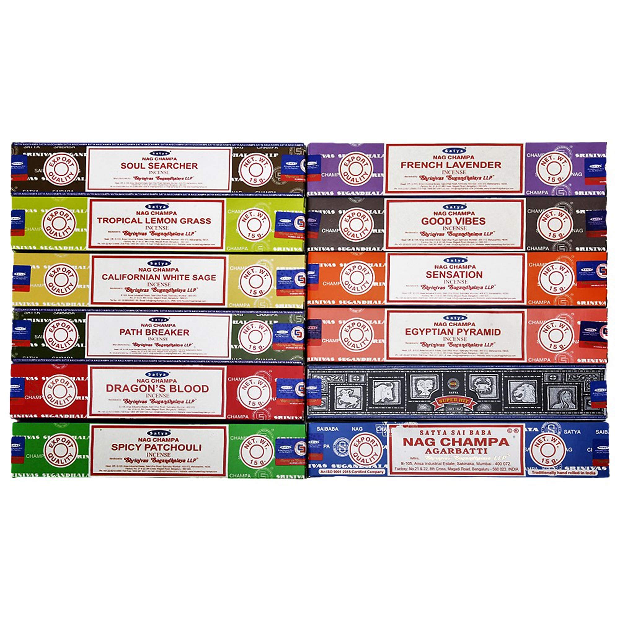 Satya Incense Sticks Variety Pack 15gm x 12 Pack, Natural Organic Hand rolled Incense Sticks Set - Best For Aromatherapy, worship, Yoga Meditation # pk1