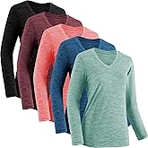 Moisture Wicking Shirts for Women Quick Dry Athletic Running Long Sleeve T Shirts Womens V Neck Workout Tops