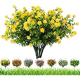 DRT DERUITAI Artificial Flowers Outdoor,8 Bundles UV Resistant Fake Flowers,Outside Plastic Faux Flowers Greenery Shrubs Plants for Indoor Outdoor Planter Home Porch Decor(Yellow)