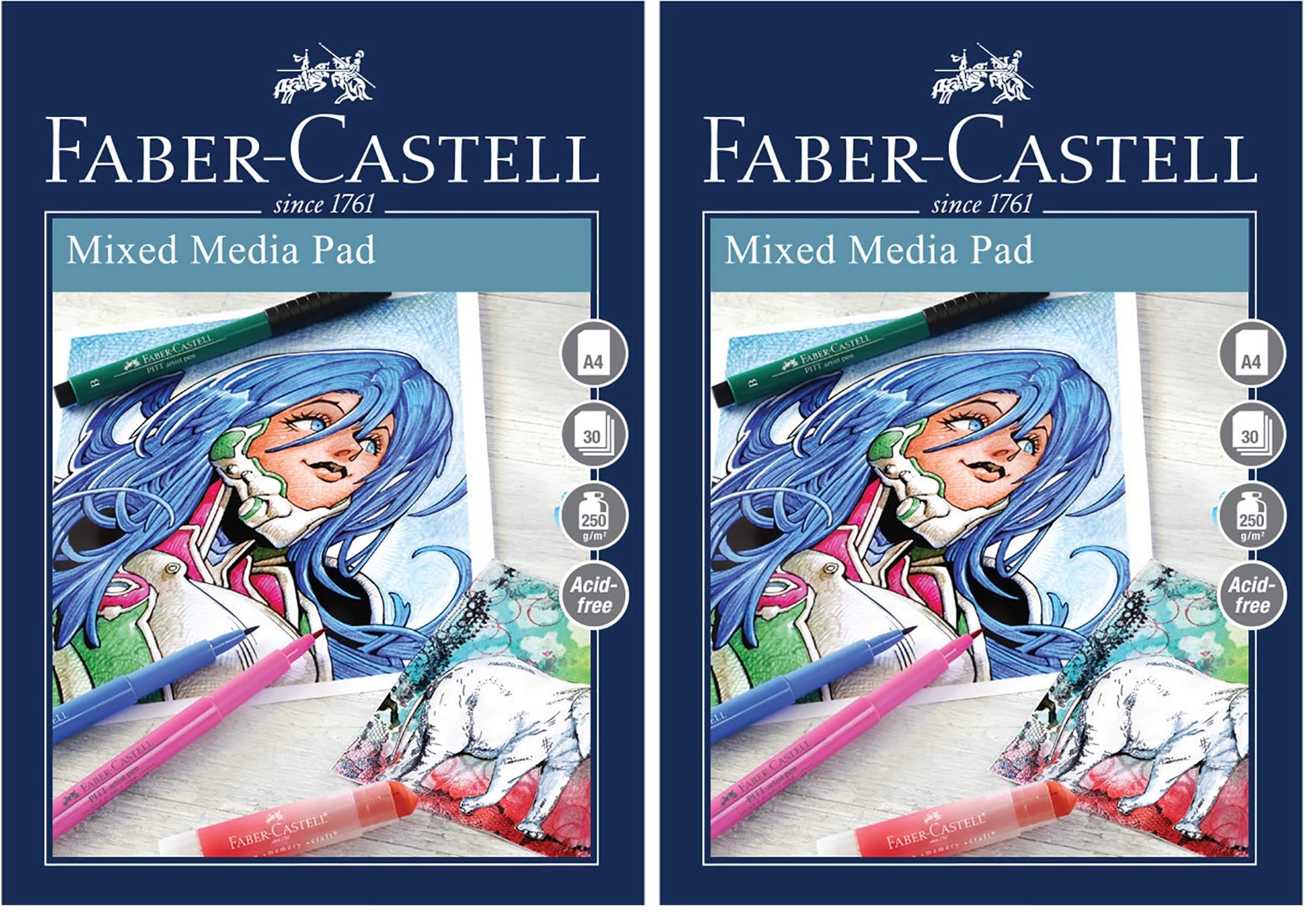 Faber-Castell Creative Studio Mixed Media Pad, A4 250 GSM Pad of 30 Sheets - Ring Binder (Pack of 2)