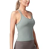 Excwudy Seamless Ribbed Workout Racerback Tank Tops with Built in Bra for Women