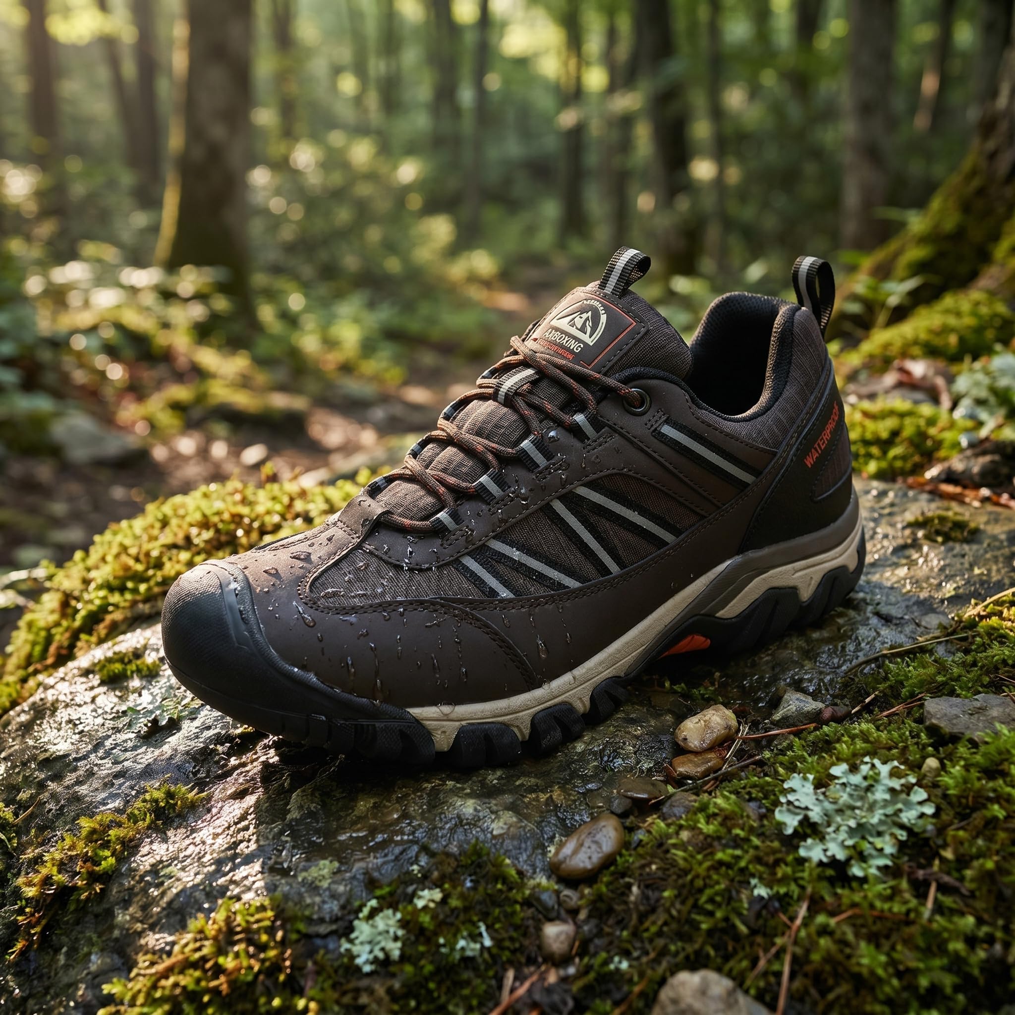 AX BOXING Wanderschuhe Herren Wasserdicht Trekkingschuhe Niedriger Outdoor Schuhe Zehenkappe für Trekking Wandern Camping Braun 43 EU 3