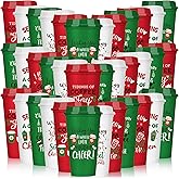 SiliFine 36 Pcs Christmas Reusable Coffee Cups Gift for Women 16 oz Plastic Coffee Cup Tumblers with Lid Thank You Travel Mug Gifts for Hot and Cold Drinks Holiday Party Supplies