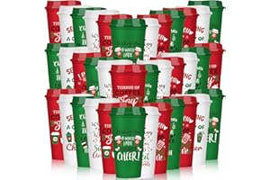 SiliFine 36 Pcs Christmas Reusable Coffee Cups Gift for Women 16 oz Plastic Coffee Cup Tumblers with Lid Thank You Travel Mug Gifts for Hot and Cold Drinks Holiday Party Supplies