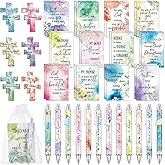 AmazingSpark 96 Pcs Christian Gifts Bulk for Women Include Magnetic Cross Bookmarks, Mini Bible Verse Notepads, Scripture Ballpoint Pens, Religious Small Notebooks Gifts Prizes Party Favor(Watercolor)