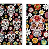 Croar Dia De Los Muertos Sugar Skull Kitchen Dish Towels Set of 2, Day of The Dead Mexico Skeleton Flower Drying Hand Towel Baking Cooking Cloth, Mexican Fiesta Floral Bathroom Home Decor 18 x 26 in