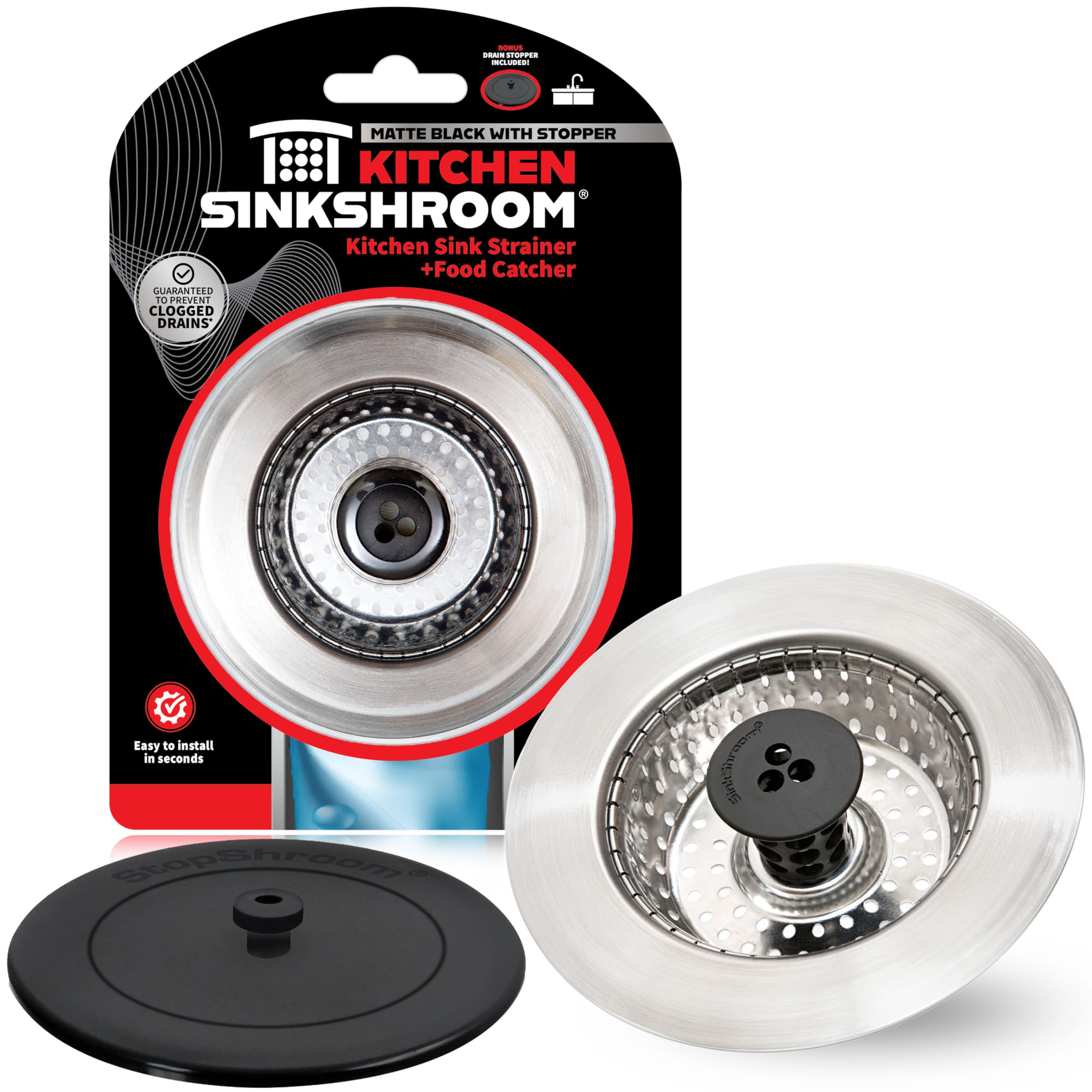 SinkShroom Revolutionary Clog-Free Sink Strainer Basket with Stopper, Stainless Steel