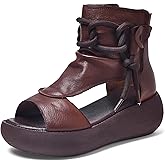 Sttiyaf Women's High Top Leather Sandals Open Toe Boot Sandals for Women