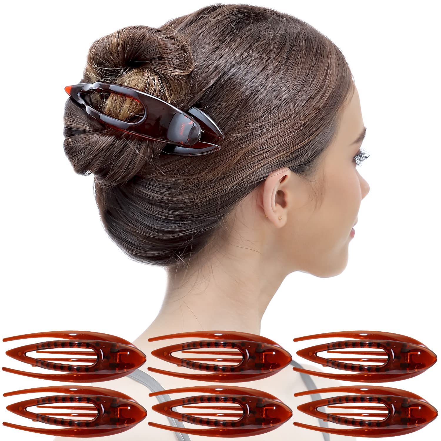 RC ROCHE 6 Pcs Flat Hair Clips Big Claw for Thick Hair French Duckbill Women No Slip Side Slide Curved Alligator Concord Strong Grip Hold Volume Lay Down Clamp, Small Brown