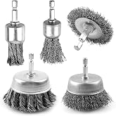 WENHUALI 5 Pcs Drill Wire Brush Set, Heavy Duty Wire Brush Wheel for Drill | 1/4" Hex Shank Wire Brush Drill Attachments Coarse Carbon Steel Crimped, Great for Cleaning Rust, Paint, Abrasive