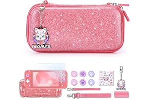 IA INNOAURA innoAura Switch Lite Carrying Case, Switch Lite Accessories Set with Fashion Switch Lite Bag, Switch Lite Cover, Switch Lite Screen Protector, Switch Game Case and Cat Thumb Caps (Sequins Pink)