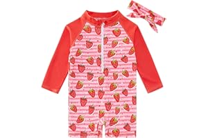 TUPOMAS Toddler Baby Girls Swimsuit Long Sleeve Bathing Suit UPF 50+ Rash Guard One Piece Zipper Swimwear 6 Months-4 Years