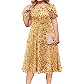 IN'VOLAND Women Plus Size Summer Dresses Petal Short Sleeve Casual Loose Flowy A Line Midi Dress Boho Sundress with Pockets