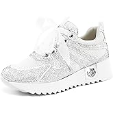 FINDVELL Women's Fashion Glitter Sneakers Platform Wedge Shoes Sparkly Rhinestone High Top Sneakers Trendy Sequin Shoes Wedding Bride Dress