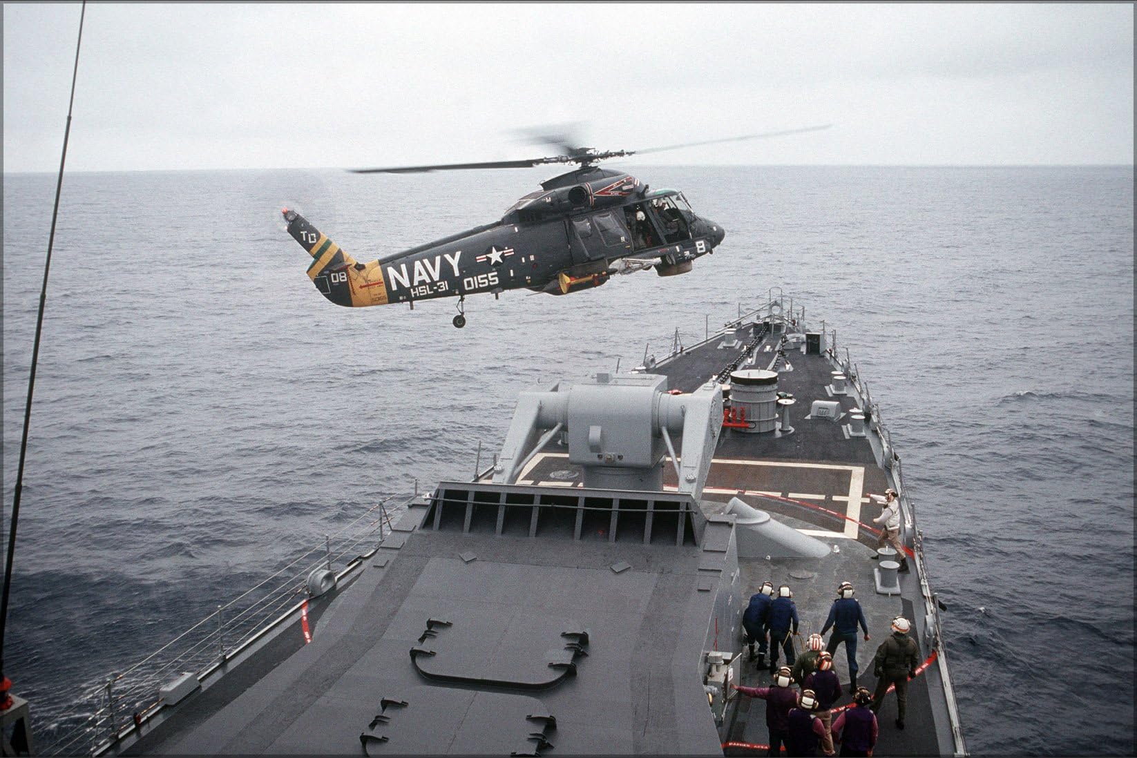 24x36 Poster . Kaman Sh-2F Seasprite Helicopter (Hsl-31) Uss Jouett (Cg-29) 1989