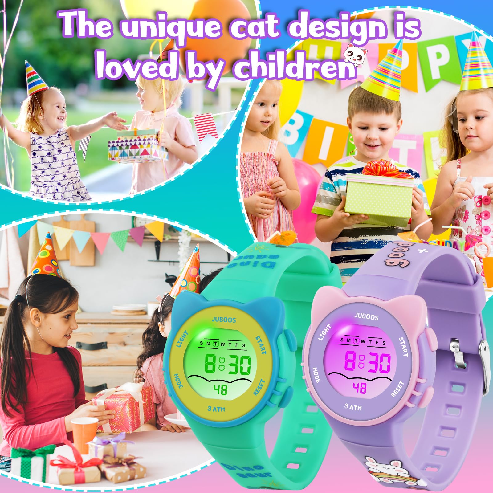 Juboos Kid's Digital Watch for Boys and Girls, Waterproof LCD Digital Sports Kids Watch with 7 Color LED Lights, Stopwatch, Alarm
