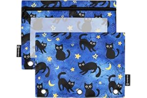 CBBYY Cat Pencil Pouches for 3 Ring Binder,2 Pack 3 Ring Binder Pencil Case with Zipper Reinforced Grommets,Pencil Bags for Office Organizers