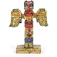 TRANSGOOD Indigenous Totem Pole Resin Indian Figurines Mini 4.5" H Alaska Totem Pole Aboriginal Style Decor
