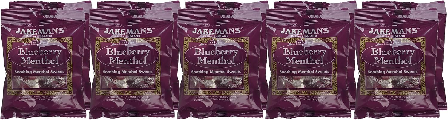 Jakemans Blueberry Flavour 100g Bags - Pack of 10 - Soothing menthol sweets - Suitable for vegetarians, Purple, 100 g (Pack of 10) - Image 5