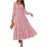 KIRUNDO Wedding Guest Dresses for Women Spring 2026 Long Sleeve Smocked Floral Flowy A Line Boho Maxi Dress Fashion Clothing