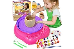 Vinkp Pottery Wheel for Kids - Complete Pottery Painting Kit Arts and Crafts for Kids Ages 8-12 with Air Clay Art Supplies for Girls Boys Toys Birthday Christmas Gifts for 6 7 8 9 10 11 12 - Pink