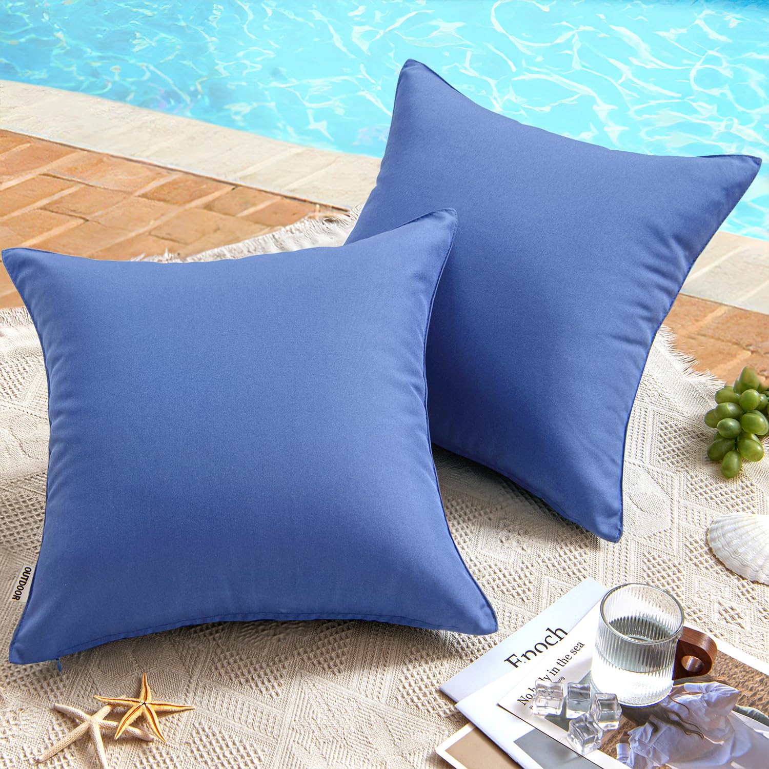 Photo 1 of MIULEE Pack of 2 Decorative Outdoor Waterproof Pillow Covers Square Garden Cushion Sham Throw Pillowcase Shell for Spring Patio Tent Couch 18x18 Inch Royal Blue