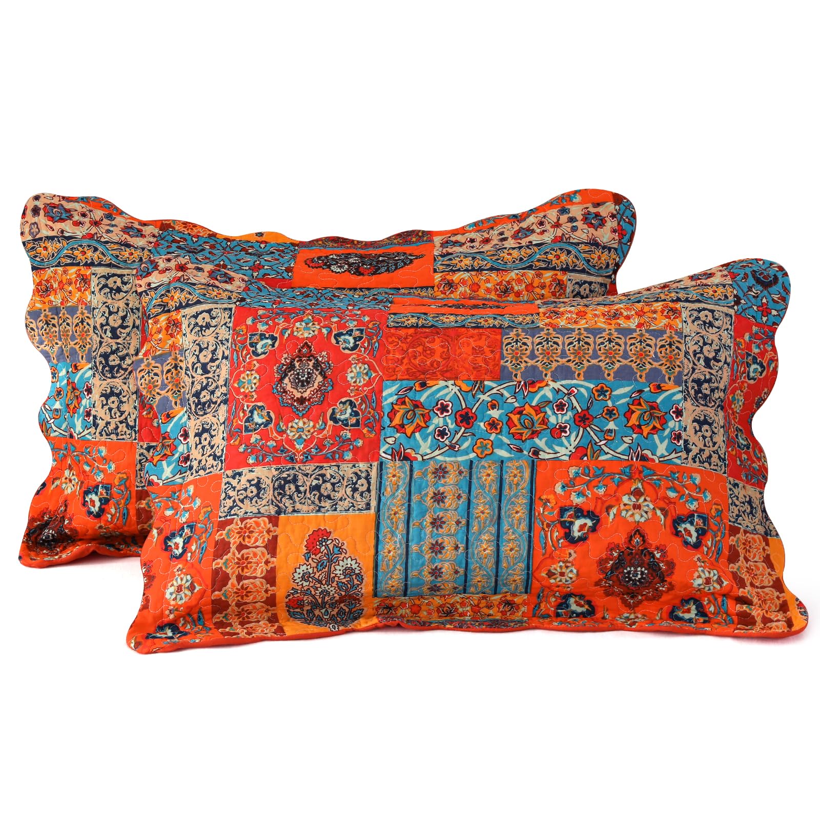 Qucover 2 Pack Pillowcases, 100% Brushed Cotton Microfiber Multicolour Print Red Pink Orange Patchwork Pillow Case 50x75cm, Colorful Flower Printed Pattern Pillowcase 19 x 29 Inches