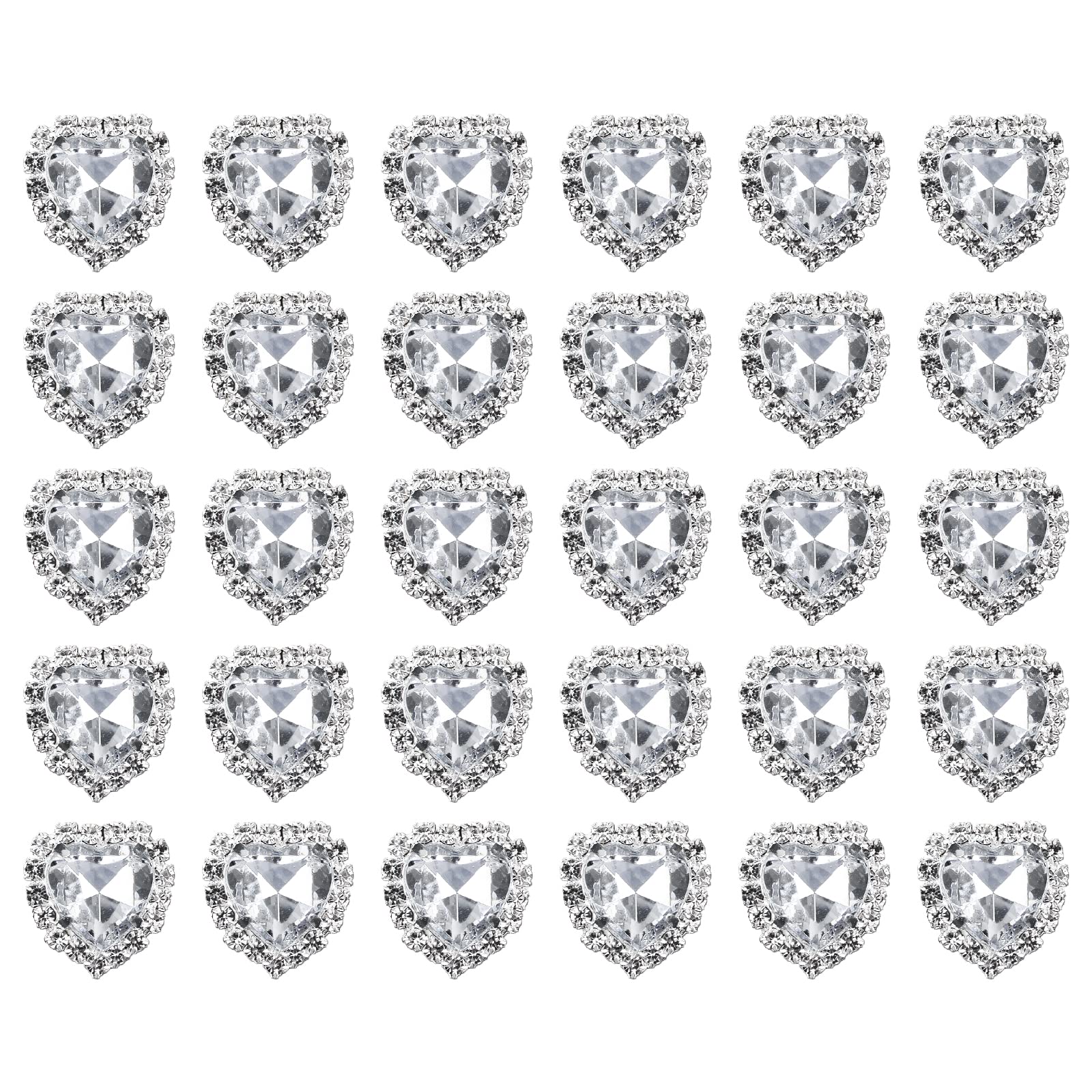 URROMA Clear Rhinestones Buttons Embellishments, 30 Pcs Heart Rhinestones for Crafts Flatback Pearl Crystal Rhinestone Buttons for Sewing DIY Clothing
