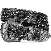 JASGOOD Rhinestone Belt for Women Men Bling Studded Western Cowboy Cowgirl Belts for Jeans