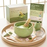 EDELHAUS Matcha Whisk Set, 7 Pcs Matcha Kit with Bowl - Green Mist | Everything for a Café Grade Matcha at Home - Bowl with S
