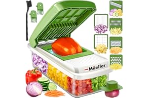 Mueller Vegetable Chopper, Mandoline Slicer, Food Veggie Chopper, Cheese Grater, Onion Vegetable Cutter with Container, Dicer, Kitchen Gadgets & Essentials, White Sand/Green