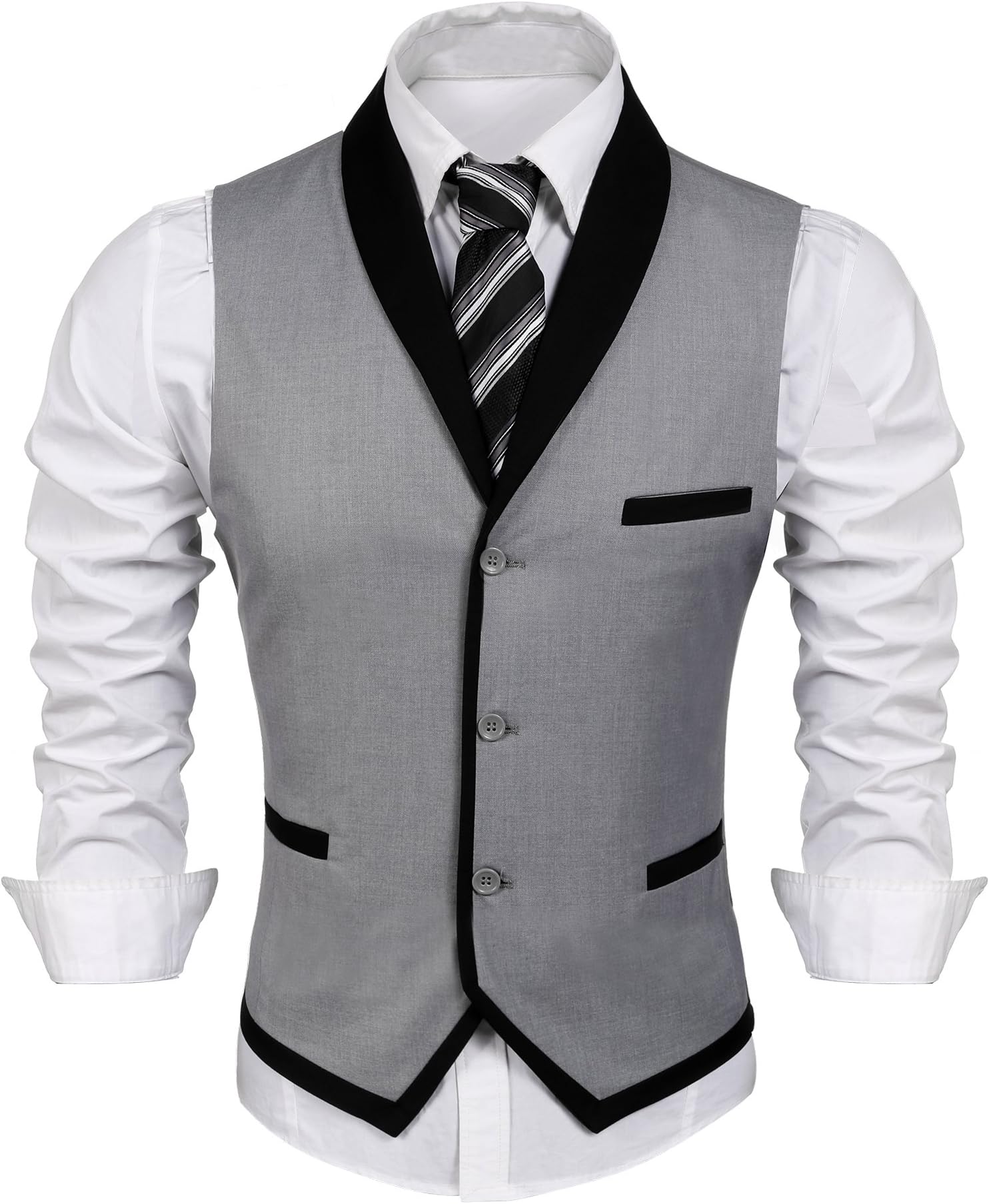 JINIDU Men's Suit Vest Slim Fit V Neck Dress Waistcoat Business Wedding Vests