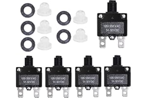 Fuzbaxy 5PCS 5Amp Circuit Breakers with Manual Reset 32V DC,AC125-250V with Quick Connect Terminals