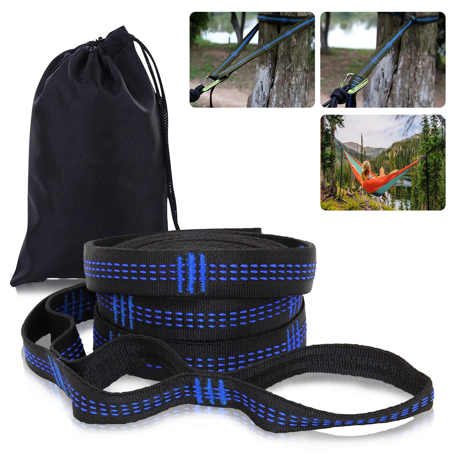 Unisun 2.8 Meters Strong Hammock Straps Adjustable with 14 Loops,Swings Hanging Straps Blue, Camping Hiking Tree Hanging Belt Perfect for Hammock Hanging Kit Straps, Holds Up to 1350 lb