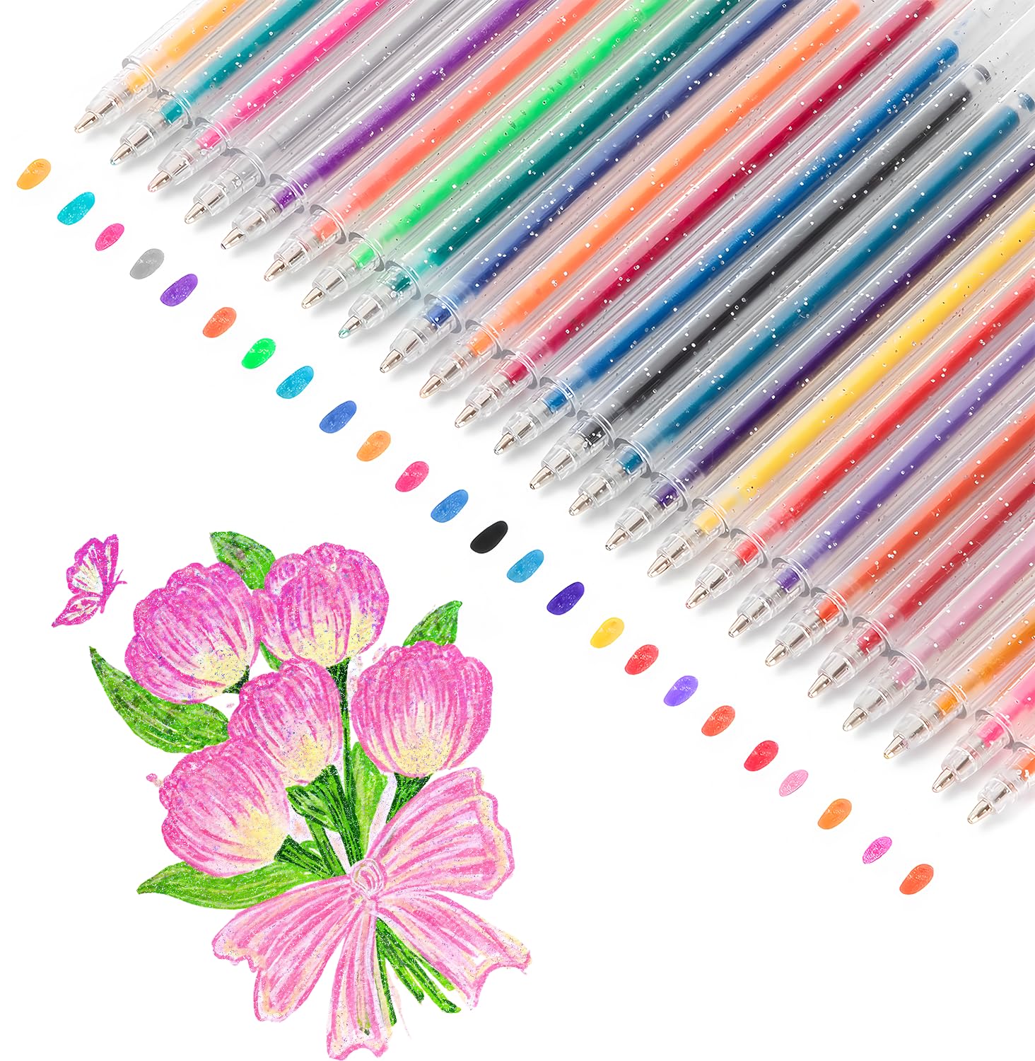 SMOOTHERPRO Metallic Gel Pens | Set of 24 | Glitter Colored Pen | for Coloring Books Cards Journaling Crafting Drawing Writing (SC633-24) | 1.0mm Tip | 24 Colors