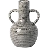 VICTOR & TERESA Ceramic Vase for Home Decor, 8.1'' Rustic Grey Vases for Flowers, Farmhouse Decorative Vases for Pampas Grass