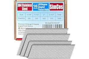 SimCos 16 Gauge 304 Stainless Steel Angled Finish Nails – 1-1/4” to 2-1/2 Inch, 20-Degree | Compatible with Pneumatic/Electric Angled Finish Nailers & Nail Guns (1-1/4"+1-1/2"+2"+2-1/2"-1400 pcs)