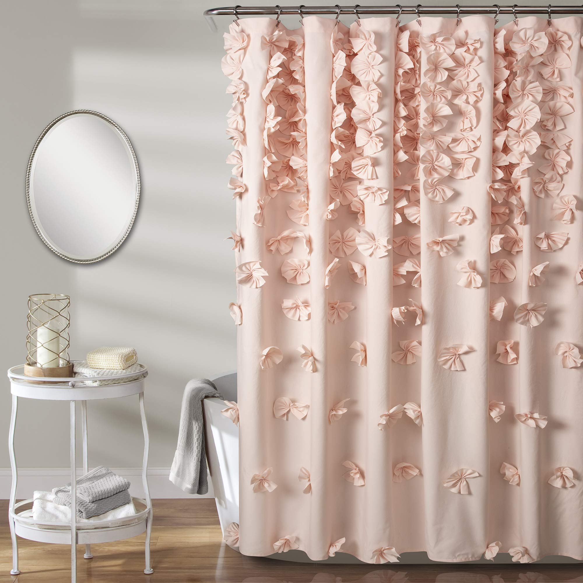 Lush Decor Riley Shower Curtain, 72" W x 72" L, Blush - Luxury Shower Curtain With Bows - Charming Texture - Beautiful & Elegant Girly Bathroom Accessory - Romantic, Vintage Glam Bathroom Decor