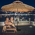GDY 9 FT 32 LED Hula Thatched Tiki Umbrella, Hawaiian Style Beach Umbrella, Patio Umbrella for Outdoor Tiki Bar, Tropical Palapa, Patio Garden, Beach, Backyard.